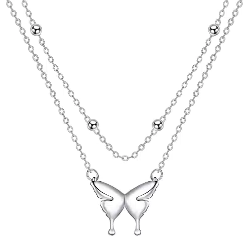 J.MUEN Collana Farfalla Donna Argento 925 Collana strati stile boho-con Scatola Regalo Collezione di gioielli originali