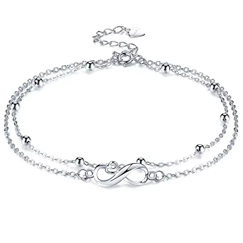 JENDEAR Cavigliera da Donna Argento Sterling 925, Amore Infinito per Donne Ragazze Spiaggia Cavigliera Regolabile