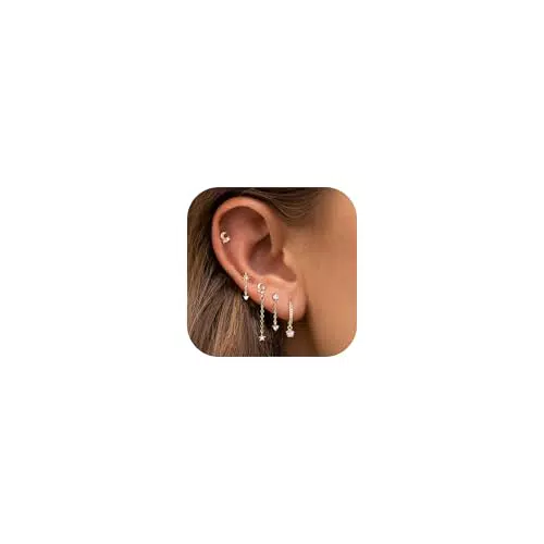 JeweBella 4/5/6 Pezzi Orecchini Oro Set per Donna Argento 925 14K Placcati Oro Orecchini Stella Cuore Luna Orecchini a Cerchio Set