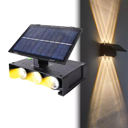 Joyes Lampada Solare per Parete, Lampade Solari per Esterni con 6 LED Lampade a Luce Calda per Parete Illuminazione Decorativa Su e Giù