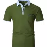 KUNJLELP Elegante Polo da Uomo Manica Corta Denim Blu Patchwork Maglietta Uniformi Polo da Lavoro
