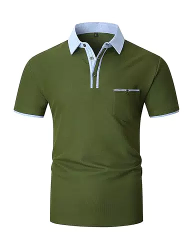 KUNJLELP Elegante Polo da Uomo Manica Corta Denim Blu Patchwork Maglietta Uniformi Polo da Lavoro
