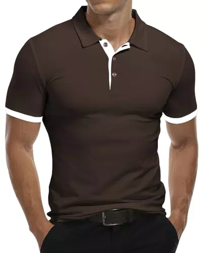 KUYIGO Polo a Manica Corta da Uomo Camicie in Cotone dal Design di Base Slim Fit Casual XL Marrone