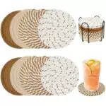 KYYGKY 10 pezzi Sottobicchieri Rotondi In Cotone 11 cm Sottopiatti Rotondi con Supporto Sottobicchiere per Bevande Tazze da tè Tovagliette Sottobicchieri In Tessuto Regali