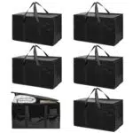 KYYGKY 6 Pezzi Grande Borsa Portaoggetti Borsa Resistente Grande Portaoggetti con Cerniera e Manici Nera Borse Trasloco Vestiti Scatole Sotto Letto Contenitore Vestiti per Vestiti Coperte Trapunte