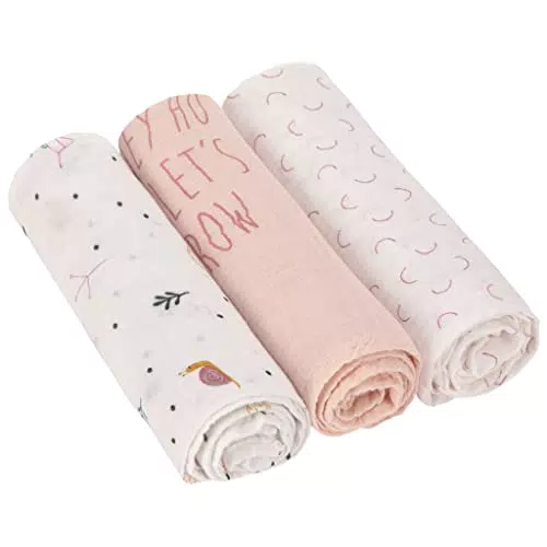 LÄSSIG Coperta Puck per neonati Panno di garza Set di 3 pezzi in cotone 80 x 80 cm/Heavenly soft Swaddle L Garden Explorer Snail