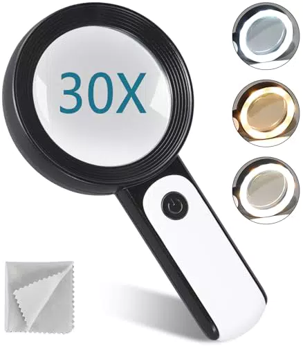 Lente d'Ingrandimento con Luce, 30X Lente Ingrandimento Professionali con 18 LED