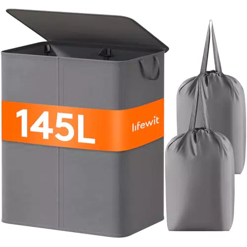 Lifewit Cesto Portabiancheria con Coperchio 2 Scomparti 145L