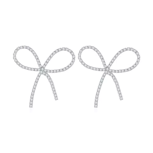 LILIE&WHITE Orecchini a fiocco da donna Orecchini pendenti a fiocco in argento placcato con zirconi per regalo da donna