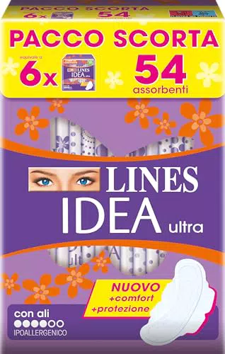 Lines Idea Ultra Giorno con Ali, Pacco Scorta da 54 Assorbenti