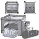 Lionelo Lene 3in1 Box bambini pieghevole 100x100cm dalla nascita fino 15kg con materasso Lettino neonato da viaggio senza spigoli vivi Entrata laterale Pareti realizzate in rete trasparente