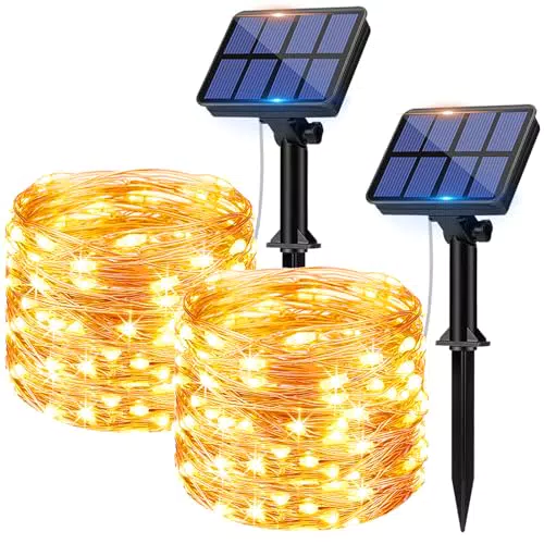 litogo [2 Pacchi Catena Luminosa Esterno Solare, 12m 120 LED Luci Solari Esterno 8 Modalità Impermeabili Filo di Rame Luci Lucine da Esterno per Giardino