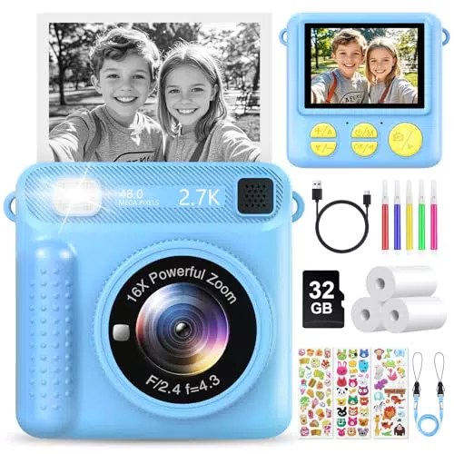 LUVTOY Macchina Fotografica Bambini Istantanea, 2.4 Pollici 1080P Fotocamera Bambini Digitale con 32GB Scheda e Carta da Stampa