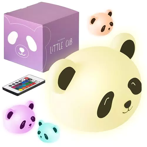 Madrigal Lampada Orsetto - Luce Notturna Bambini - Cameretta - Ricaricabile USB-C con Telecomando - Multicolore e Luce Calda - Soffice Silcone - Timer luci Arcobaleno
