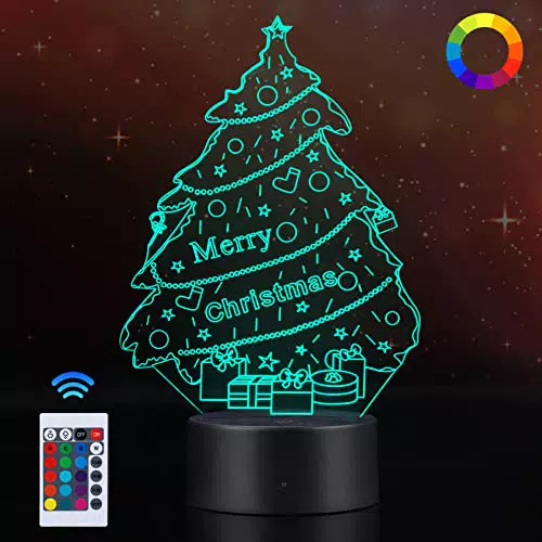 Mamowla 3D Lampada Led, Luce Notturna Bambini 3D Illusion Lamp con Telecomando 16 Colori che Cambiano3d Lamp ，4 Modalità Flash Luce Notturna Led per Decorazioni Natalizie Biryhday，Albero di Natale