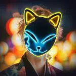 Maschera a LED a forma di volpe giapponese, per cosplay
