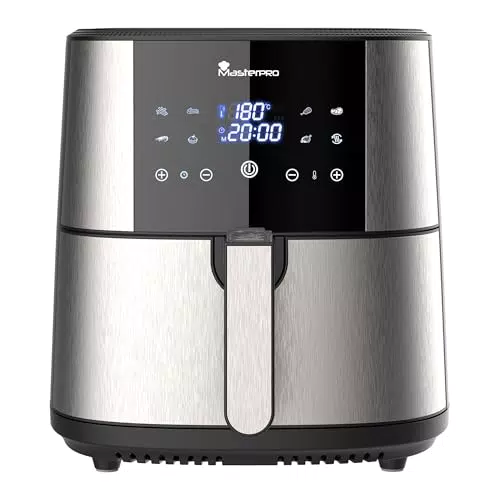 MasterPRO ROCKET 600 - Friggitrice ad aria calda 6L SENZA PFAS 1800W 6L con rivestimento ceramico CERATECH - Touch Screen LED - Termostato 80-200°C Cestello rimovibile - Involucro acciaio inossidabile