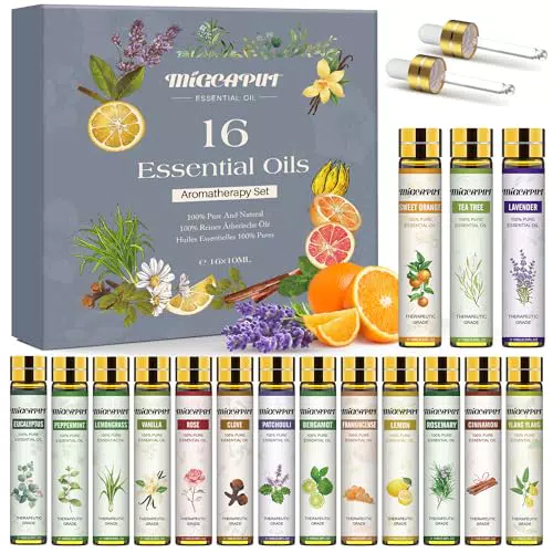 MIGCAPUT Oli Essenziali per Diffusori 16 x 10ML, Set di Olio Essenziale Naturale al 100% per Aromaterapia
