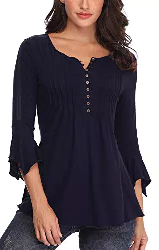 MISS MOLY Camicette Donna Blusa Sexy Camicia Tops de Túnica Manga 3/4 Henley Shirt Blu Scuro Small