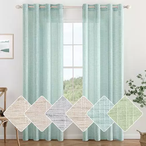 MIULEE Voile Tende Lino Tenda a Pannello Tende Per Interni Traslucido Tende Camera da Letto moderne per soggiorno Lino Trasparente per Porte Balcone Adatte 140x215 cm Blu 2 Pannelli