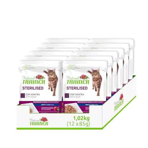 Natural Trainer Sterilised Cibo Umido per Gatti Adulti con Anatra