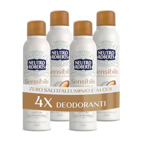 Neutro Roberts Deodorante Spray Pelle Sensibile con Avena e Argan Efficace 48h Senza Sali e Alcol - Flacone da 150ml