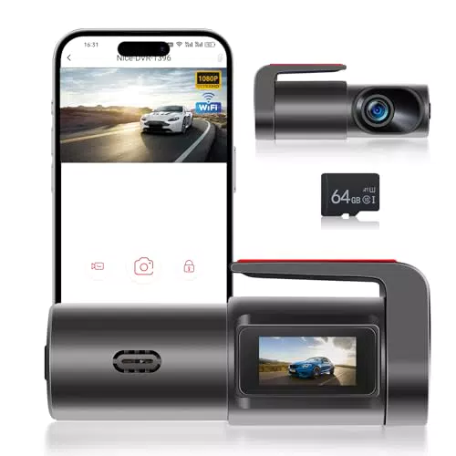 NHOPEEW Dash Cam Auto 1080P con GPS WiFi ADAS - Telecamera per Auto Atti Vandalici con schermo IPS da 1 pollice/Visione notturna/Registrazione in loop/Angolo ampio 150°+ Scheda da 64 GB