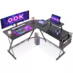 ODK Scrivania Gaming con Supporto per Monitor, Scrivania Gaming Angolare a L con Porta Cuffie per Gamer Nero 127x127cm