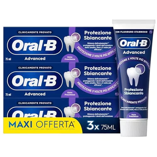 Oral-B Dentifricio Advanced Protezione Sbiancante Sapore Menta Piperita 3x75ml