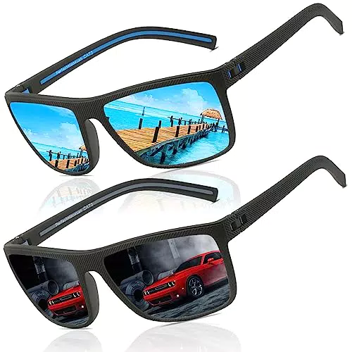 Perfectmiaoxuan Occhiali da sole Polarizzati per uomo donna Guidare la Pesca all'aperto Montatura infrangibile Occhiali Quadrata TR90 Montatura Leggero Protezione UV400 Sunglasses