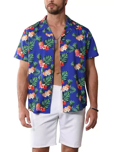 PICKLION Aloha camicia hawaiana da uomo, a maniche corte