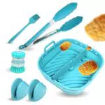 Pinisi Home Teglia per Friggitrice ad Aria - Teglie per Friggitrice ad Aria + Spazzola + Pennello + Guanti + Pinze - Contenitori per Friggitrice ad Aria - Contenitori Friggitrice ad Aria