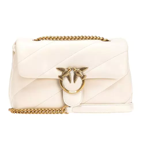 Pinko Love Classic Puff CL Sheep Nap, Borsa Donna, Z14Q_Bianco Seta-Antique Gold