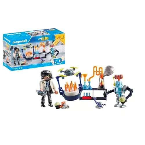 PLAYMOBIL myLife 71450, Scienziato con Robot, Festa a Tema scientifico in Laboratorio