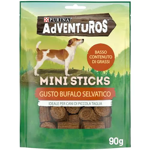 PURINA ADVENTUROS Snack per l'Igiene Orale per Cani Adulti Mini Sticks con Bufalo 6 Confezioni da 90g