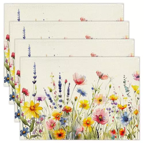 QOMJUFA Set di 4 Tovagliette Primaverili, Tovagliette a Fiori