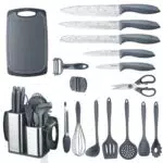 RAXCO Set di coltelli da cucina con blocco, 18 pezzi di utensili da cucina con 5 coltelli e 7 spatole in silicone