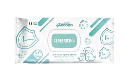 Record salviette igienizzanti umide per Cani e Gatti. Salviette Cane salviette Gatto. Confezione 40 Pezzi. Salviettine per Animali per Pelo Zampe Muso ed Occhi. Rispettano Cute e PH Aroma Clorexidina