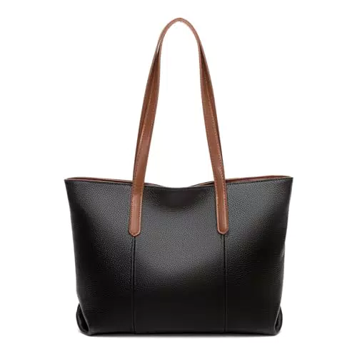 RQJZ Borsa Shopper Donna Vera Pelle Borsa Tote Grande con Cerniera Borse da Donna Elegante Capiente per Lavoro Viaggio Nero