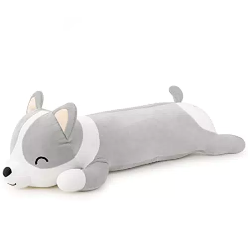 Sausudols Corgi Peluche Giocattolo 60 cm Morbido e Carino Corgi Imbottito Animali di Peluche Cane Regalo per Compleanno Natale e San Valentino Grigio