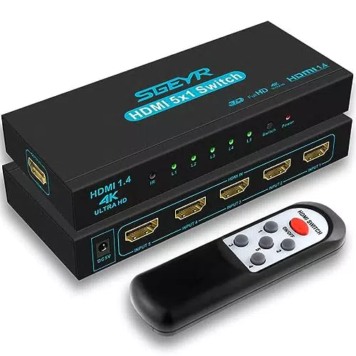 SGEYR Switch Hdmi 5 in 1 out con Telecomando, Switch Hdmi 4k Automatico