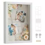 SONGMICS Cornice Portafoto con 3 Passepartout, Scatola per Ombretti con 4 Puntine