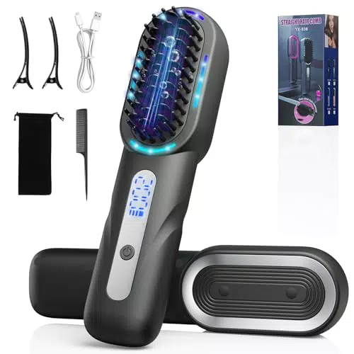 Spazzola Lisciante per Capelli Ioni Pettine Elettrico Lisciante Capelli con Tecnologia Ceramica PTC 4 Temperatura Regolabile