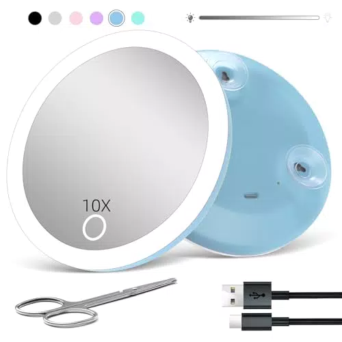 Suupvaor Specchio ingranditore con luce, specchio ingranditore 10x con ventosa