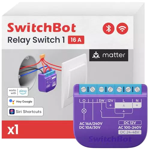 SwitchBot Smart Interruttore Relè 1, Modulo Relè Intelligente con Ripetitore Bluetooth Integrato