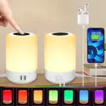 Taipow Lampada da Comodino, Abat Jour da Comodino con 4 Porte di Ricarica USB & 8 colori