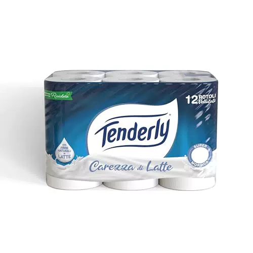 Tenderly Carezza di Latte, 12 Rotoli di Carta Igienica Morbidissima