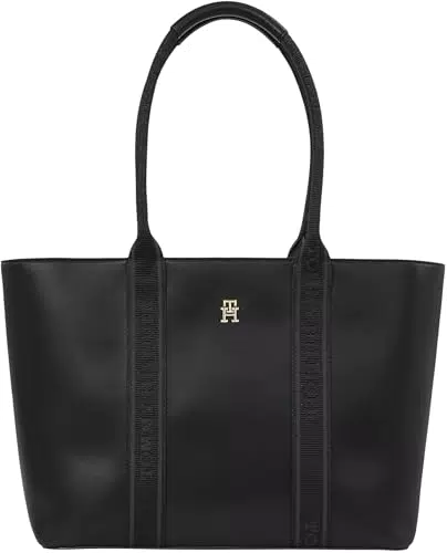 Tommy Hilfiger Donna Borsa Tote Bag con Logo, Nero, Taglia Unica