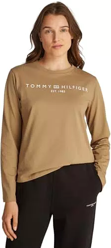 Tommy Hilfiger Donna Maglietta Maniche Lunghe Corp Logo Scollo Rotondo