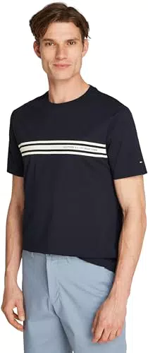 Tommy Hilfiger Uomo T-shirt Maniche Corte Central Chest Stripe Cotone